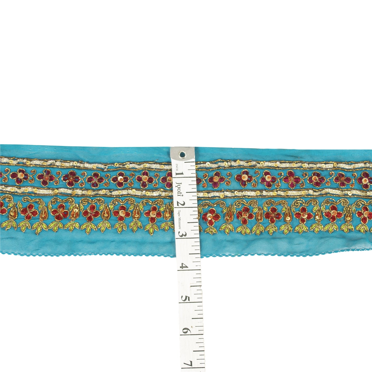 Sanskriti Vintage Saree Border Hand Beaded Craft Patch Work Trims Lace 1 YD Blue