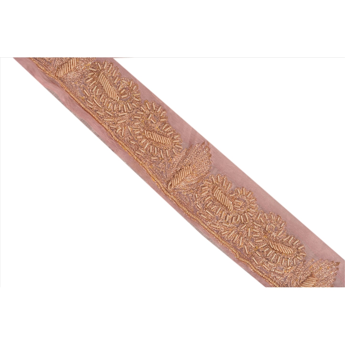 Sanskriti Vintage Saree Border Hand Embroidered Dabka Trims Lace 1 Yard Pink