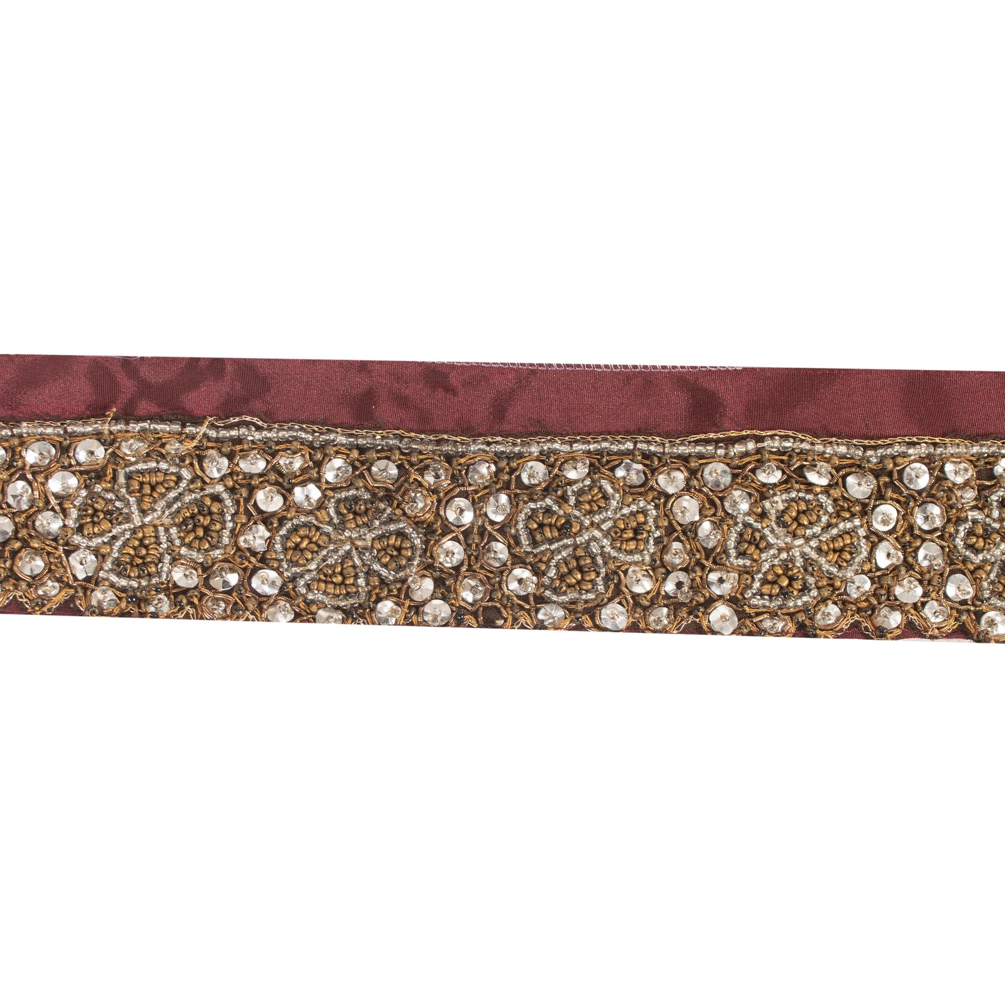 Sanskriti Vintage Saree Border 1 Yd 2" Purple Artificial Silk Hand Beaded Zardozi Zari Indian Trim Saree Lace Ribbon For Embelishment