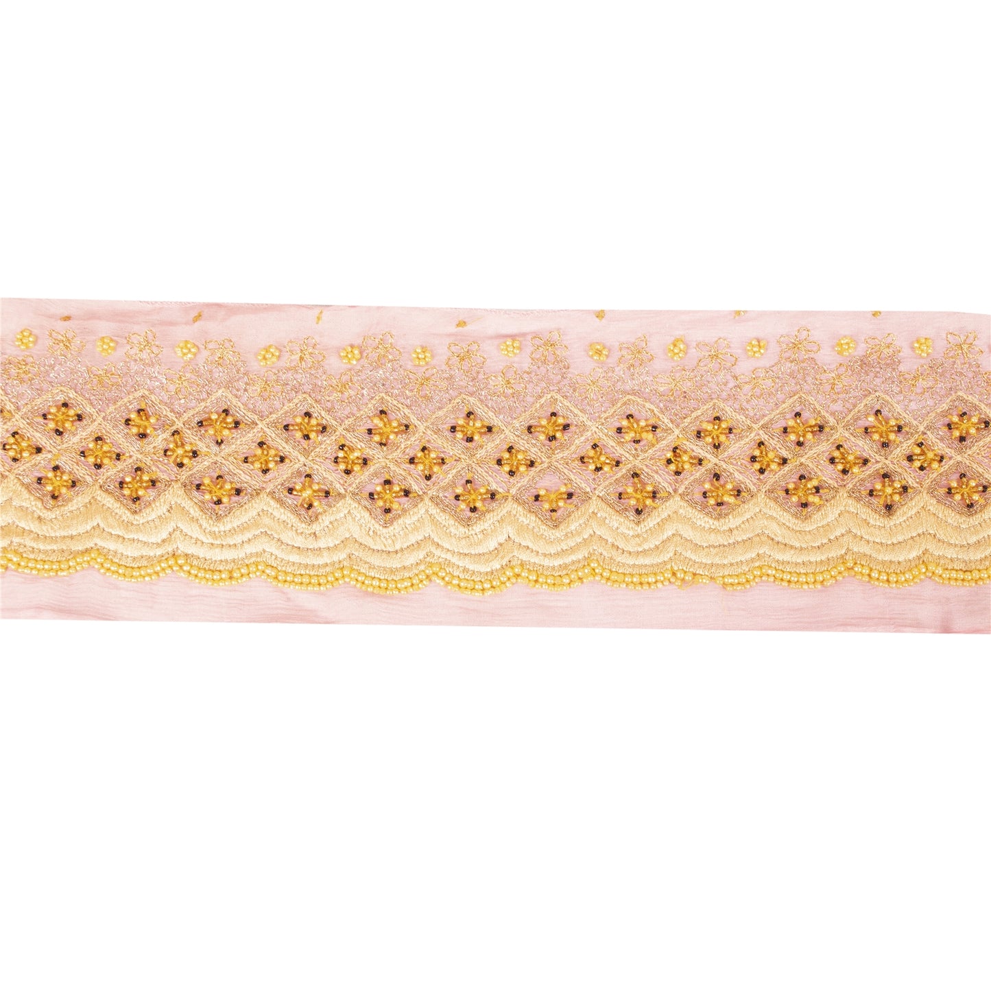 Sanskriti Vintage Sari Border Hand Beaded Zari 1 YD Indian Trim Sewing Pink Lace