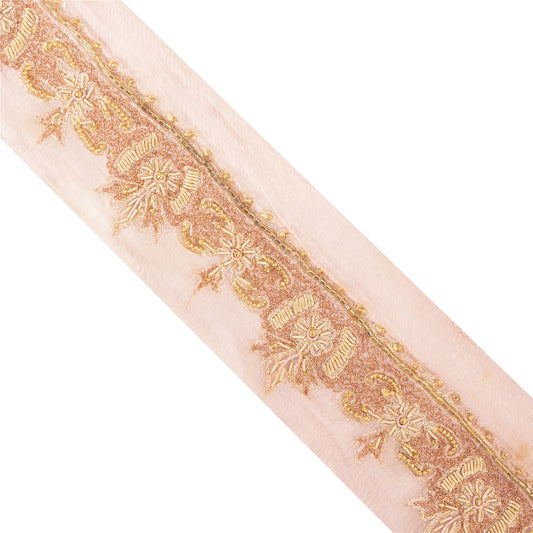 Vintage Sari Border Antique Hand Beaded 1 YD Indian Trim Décor Ribbon Pink Lace