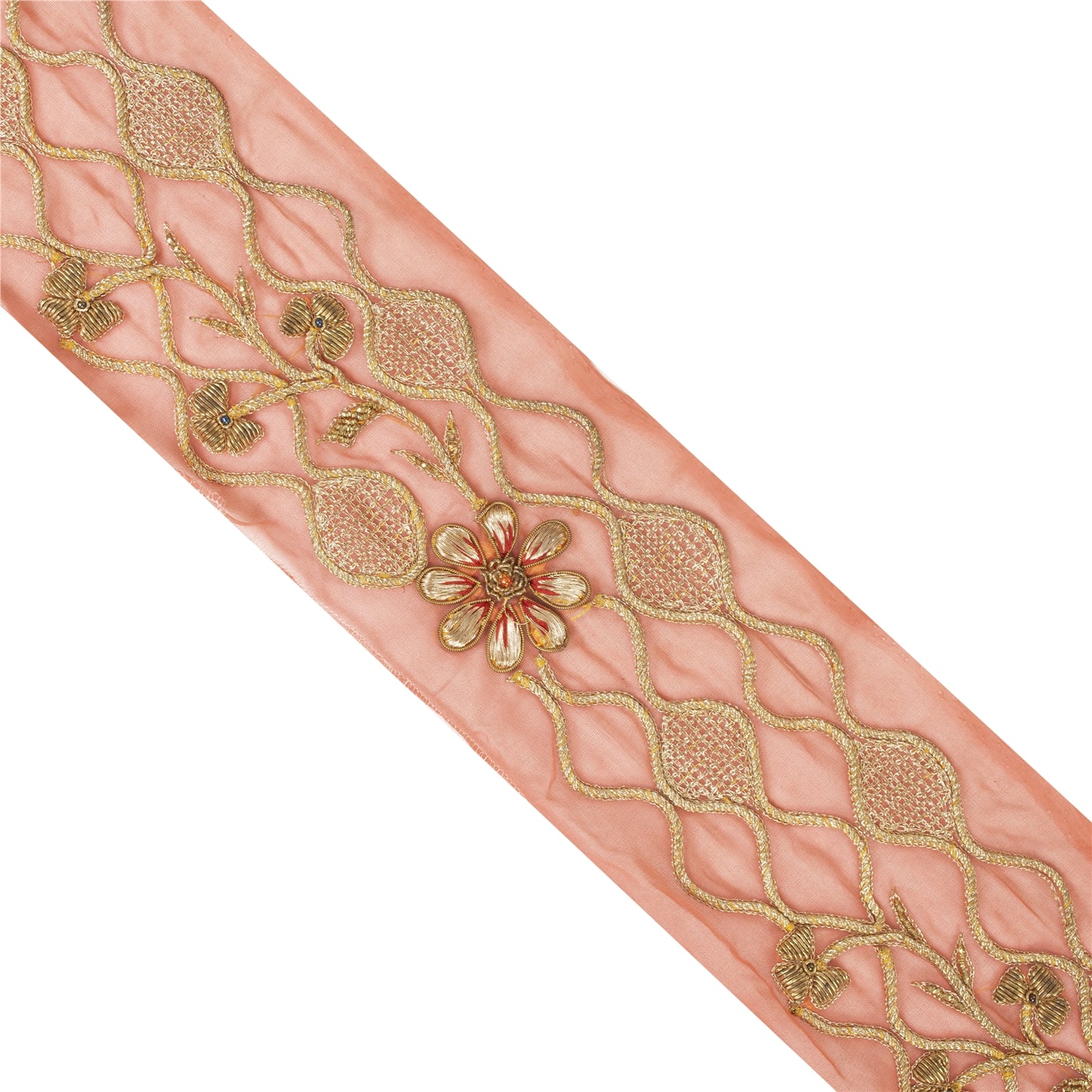 Sanskriti Vintage Saree Border Pink 3"W Artificial Silk 1 Yd Hand Beaded Zari Zardozi Indian Trim Sewing Saree Lace Dress Decor Fabric