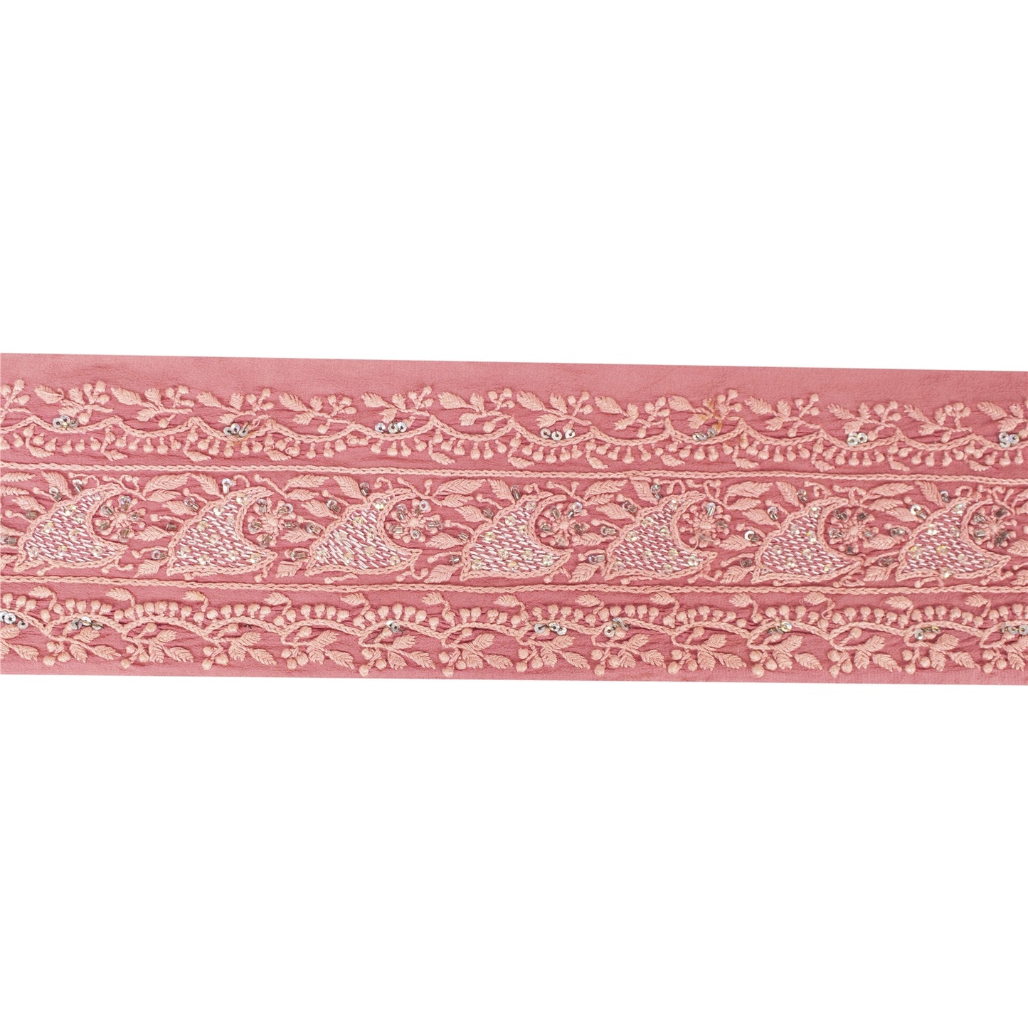 Vintage Sari Border Antique Hand Beaded Chikankari 1 YD Indian Trim Pink Lace