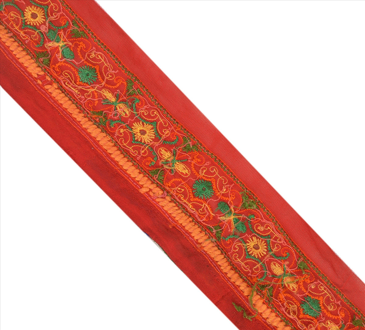Sanskriti Vintage Sari Border Hand Beaded 1 YD Indian Trim Sewing Red Lace