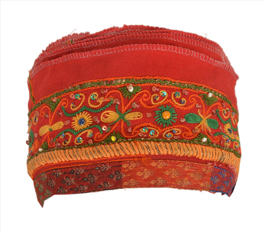 Sanskriti Vintage Sari Border Hand Beaded 1 YD Indian Trim Sewing Red Lace