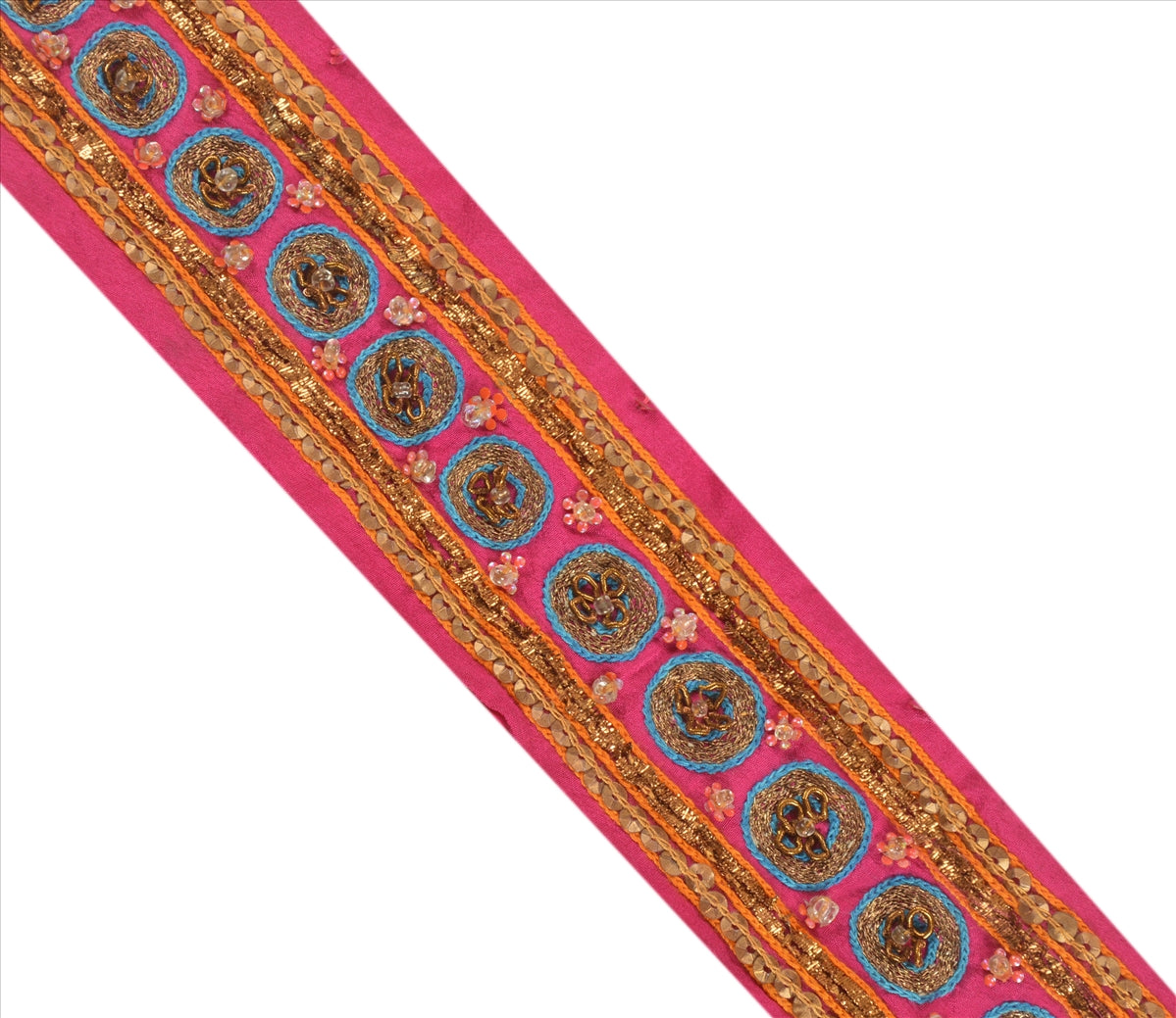 Sanskriti Vintage Sari Border Antique Hand Bead Zardozi1YD Trim Sewing Pink Lace
