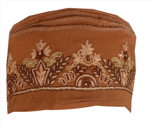 Sanskriti Vintage Sari Border Antique Hand Beaded 1 Yd Indian Trim Ribbon Brown Zari Lace