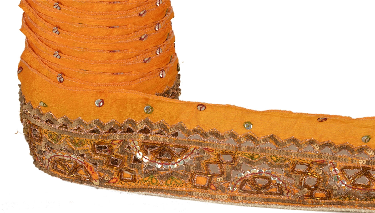 SANSKRITI VINTAGE Border Ручная вышивка бисером 1 ярд индийская отделка шитье шафрановое кружево