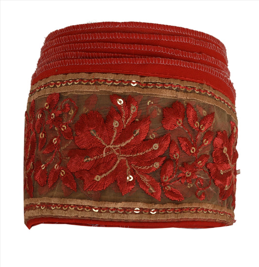 Sanskriti Vintage Sari Border Antique Embroidered 1 Yd Indian Trim Sewing Brown Decor Lace