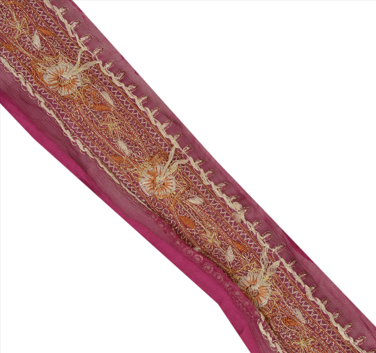 Sanskriti Vintage Sari Border Hand Beaded 1 Yd Indian Trim Sewing Pink Lace