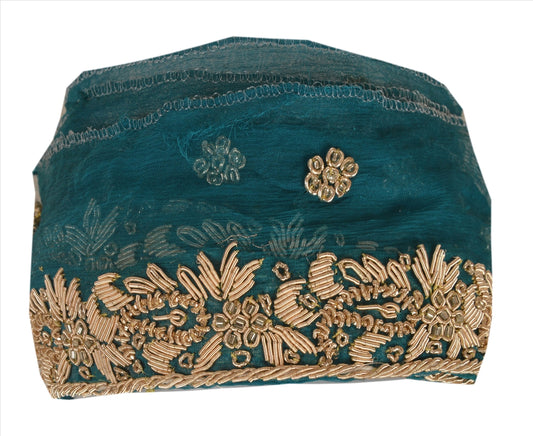 Sanskriti Vintage Sari Border Hand Beaded 1 Yd Indian Trim Ribbon Green Lace