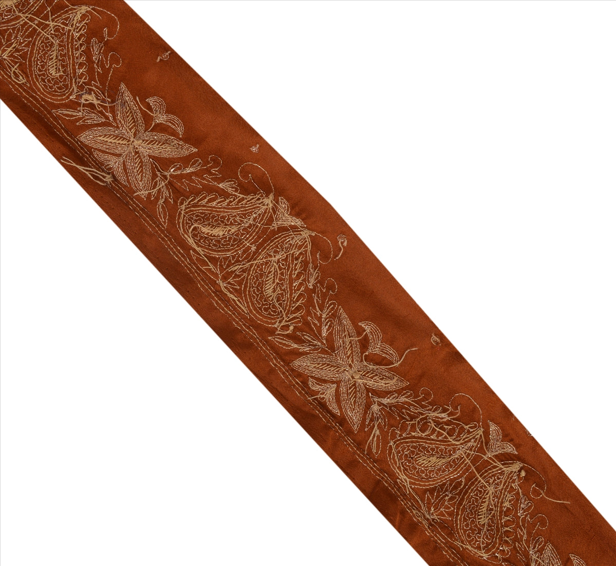 Sanskriti Vintage Sari Border Hand Beaded 1 Yd Indian Trim Sewing Brown Lace