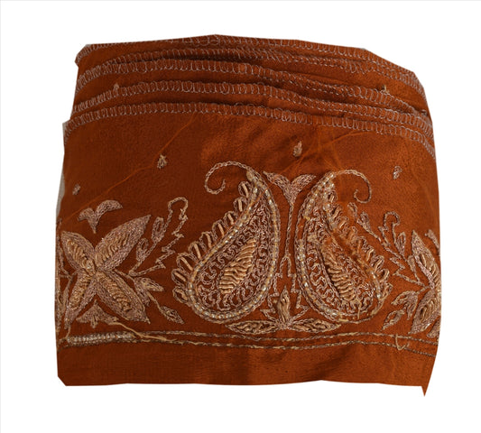 Sanskriti Vintage Sari Border Hand Beaded 1 Yd Indian Trim Sewing Brown Lace
