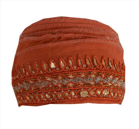 Sanskriti Vintage Sari Border Hand Beaded 1 Yd Indian Trim Sewing Orange Lace