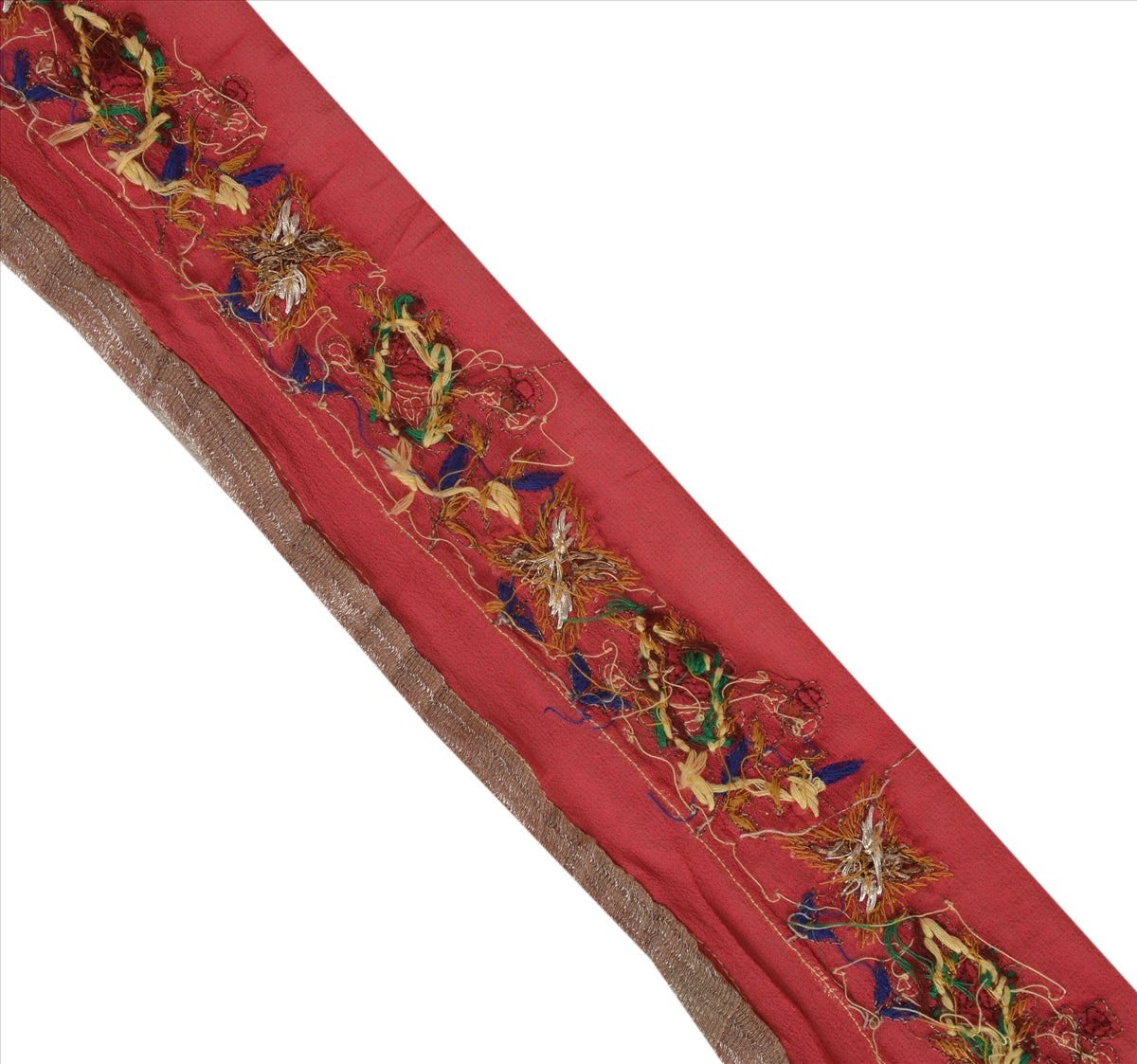 Sanskriti Vintage Sari Border Hand Beaded 1 Yd Indian Trim Sewing Pink Zari Lace
