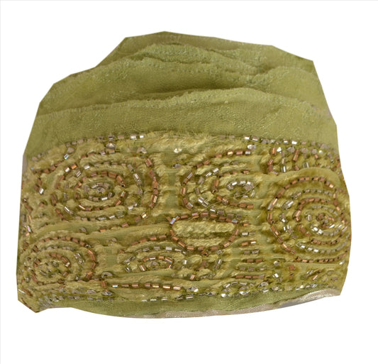 Sanskriti Vintage Sari Border Hand Beaded 1 Yd Indian Trim Sewing Green Zari Lace