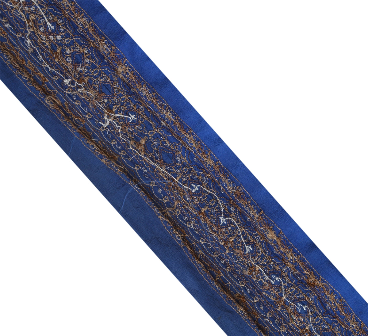 Sanskriti Vintage Sari Border Hand Beaded 1 Yd Indian Trim Sewing Blue Zari Lace