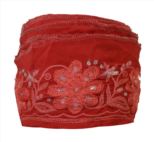 Sanskriti Vintage Sari Border Hand Beaded 1 Yd Indian Trim Sewing Red Zari Lace