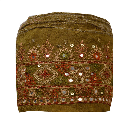 Sanskriti Vintage Sari Border Antique Hand Beaded 1 Yd Indian Trim Sewing Green Zari Lace