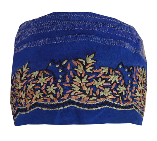 Sanskriti Vintage Sari Border Antique Hand Embroidered 1 Yd Indian Trim Ribbon Blue Lace