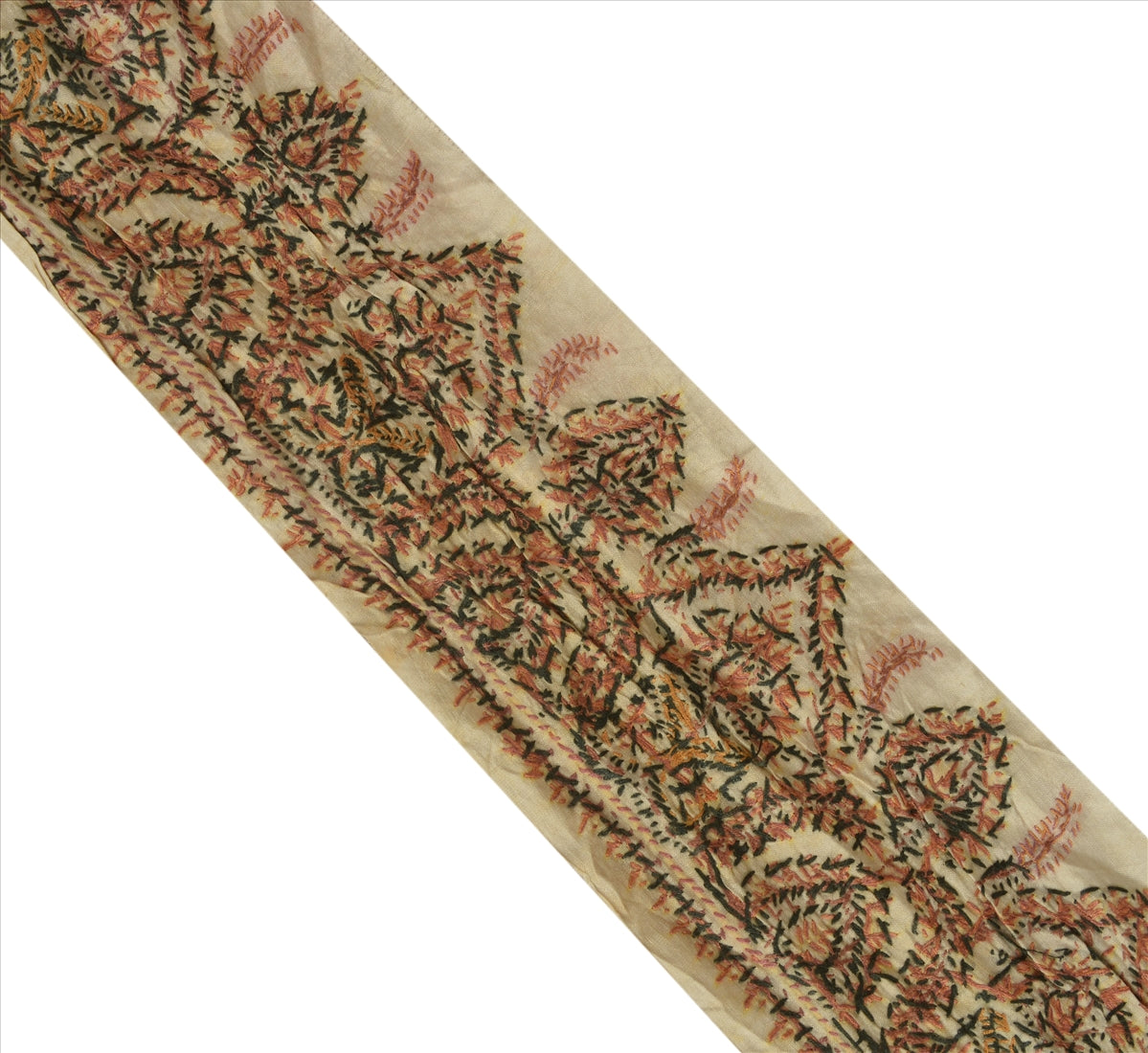 Sanskriti Vintage Sari Border Antique Hand Embroidered Suzani 1 Yd Trim Sewing Cream Lace