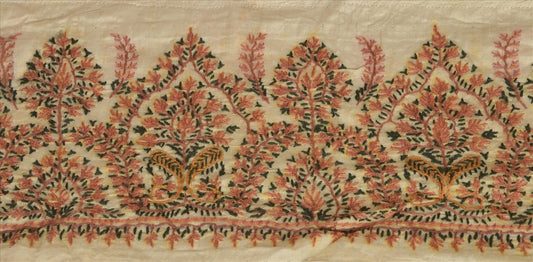 Sanskriti Vintage Sari Border Antique Hand Embroidered Suzani 1 Yd Trim Sewing Cream Lace