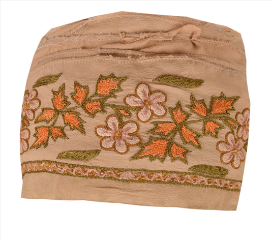 Sanskriti Vintage Sari Border Antique Hand Beaded 1 Yd Indian Trim Sewing Beige Decor Lace