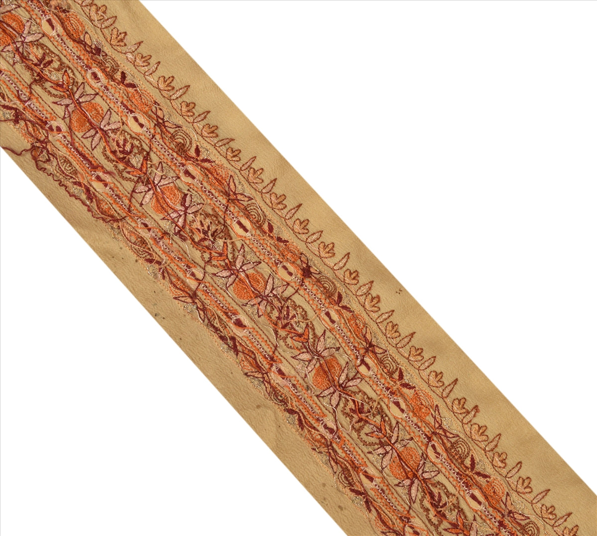 Sanskriti Vintage Sari Border Antique Hand Embroidered 1 Yd Indian Trim Sewing Cream Lace