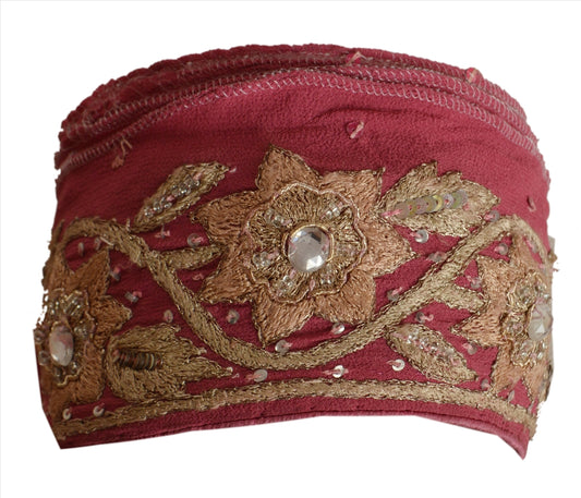 Sanskriti Vintage Sari Border Antique Hand Beaded 1 Yd Indian Trim Sewing Pink Lace