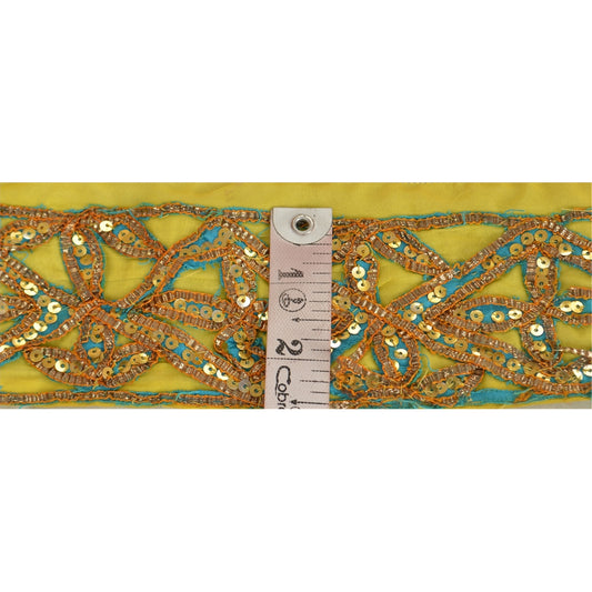 Sanskriti Vintage Sari Border Hand Beaded 1 YD Indian Trim GotaSewing Lemon Lace