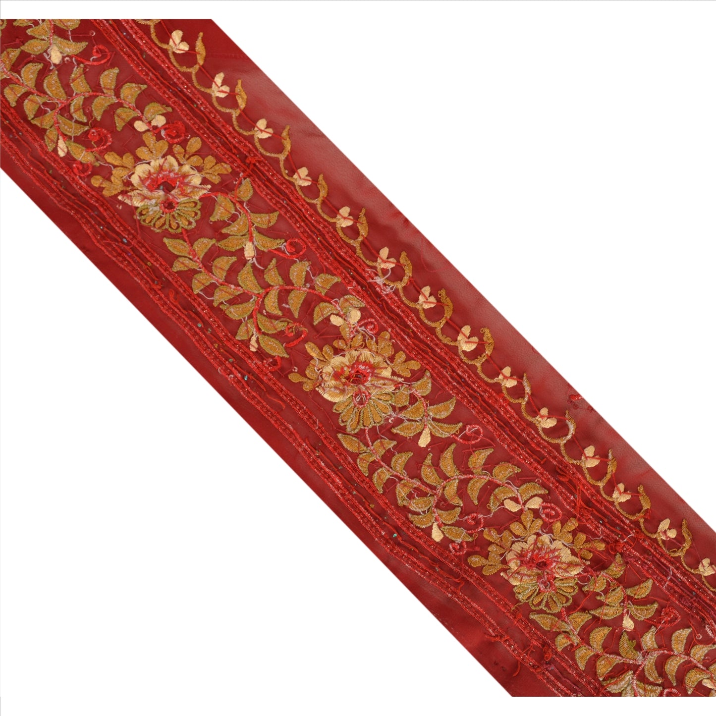 Sanskriti Vintage Sari Border Hand Beaded 1 Yd Indian Trim Sewing Maroon Lace