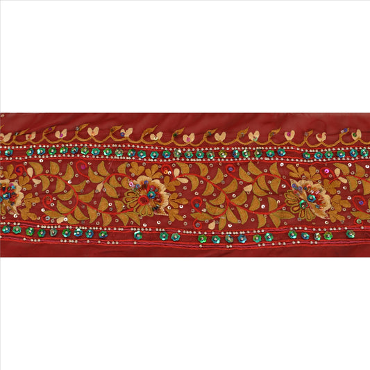 Sanskriti Vintage Sari Border Hand Beaded 1 Yd Indian Trim Sewing Maroon Lace