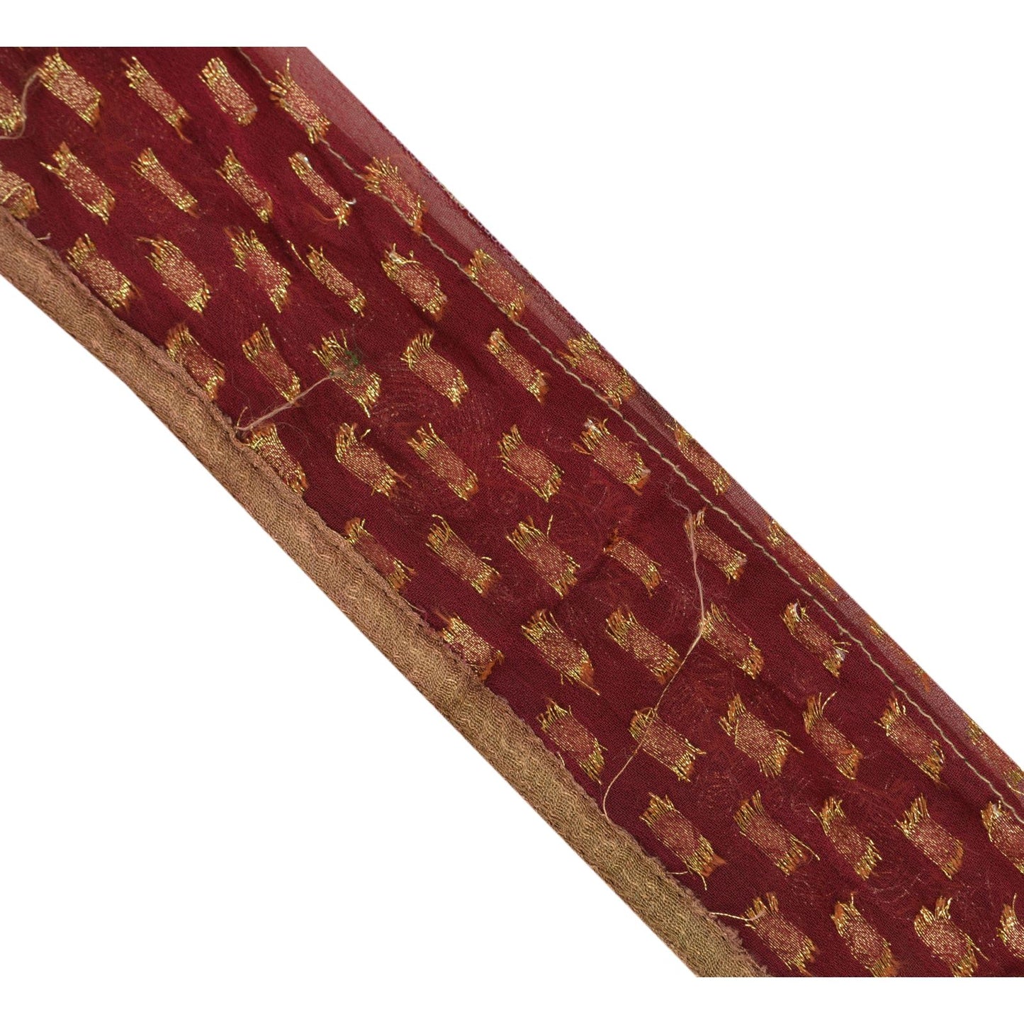 Sanskriti Vintage Sari Border Hand Beaded 1 Yd Craft Trim Sewing Dark Red Lace