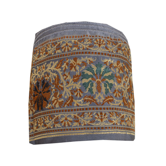 Sanskriti Vintage Sari Border Indian Woven 1 Yd Trim Dã©Cor Grey Floral Lace