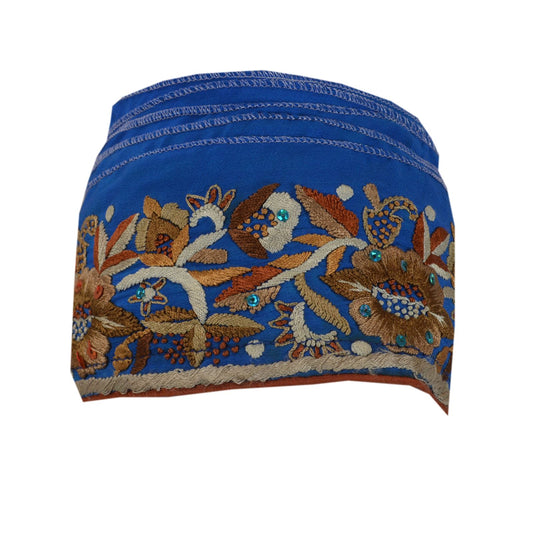 Sanskriti Vintage Sari Border Hand Beaded 1 Yd Trim Decor Blue Sequins Lace