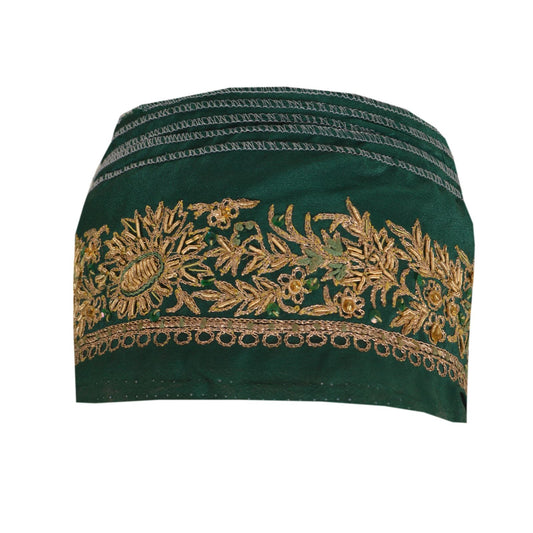 Sanskriti Vintage Sari Border Hand Beaded 1Yd Indian Trim Dã©Cor Ribbon Green Lace