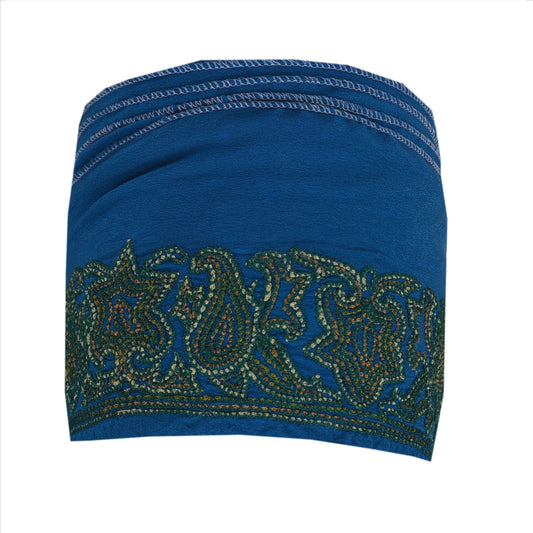 Sanskriti Vintage Sari Border Embroidered 1Yd Indian Trim Sewing Blue Decor Lace