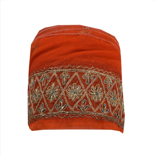 Sanskriti Vintage Sari Border Hand Beaded 1 Yd Trim Decor Orange Zari Work Lace