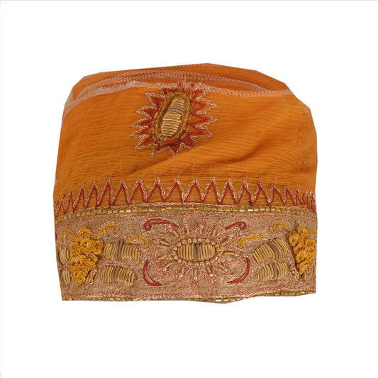 Sanskriti Vintage Sari Border Hand Beaded 1 Yd Indian Trim Sewing Saffron Lace