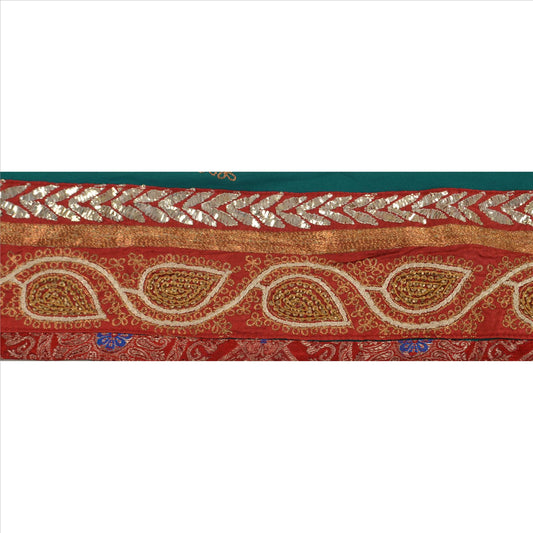 Sanskriti Vintage Sari Border Hand Beaded 1 Yd Indian Trim Sewing Blue Lace