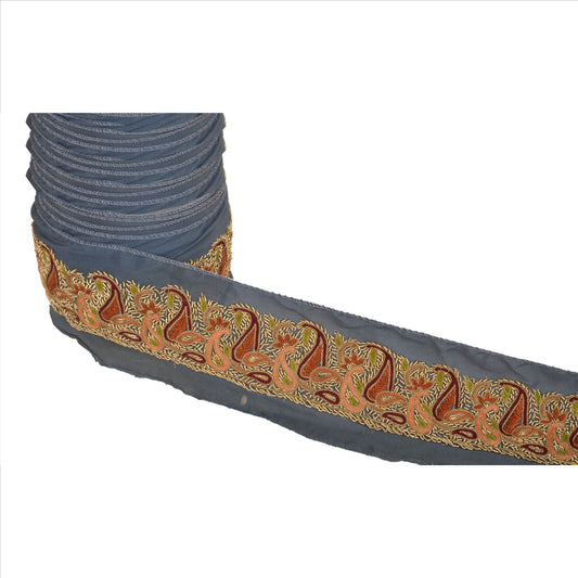 Sanskriti Vintage Sari Border Antique Hand Embroidered 1 Yd Indian Trim Sewing Grey Lace