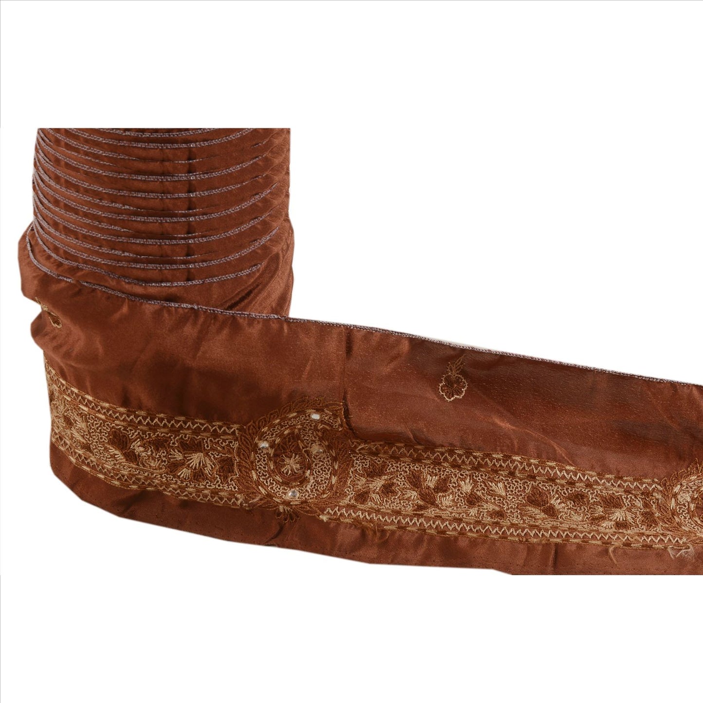 Sanskriti Vintage Sari Border Hand Beaded 1 Yd Indian Trim Sewing Brown Lace