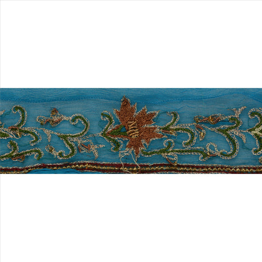 Sanskriti Vintage Sari Border Hand Beaded 1Yd Indian Trim Dã©Cor Ribbon Blue Lace