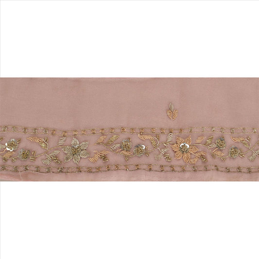Sanskriti Vintage Sari Border Hand Beaded 1Yd Indian Trim Dã©Cor Ribbon Pink Lace