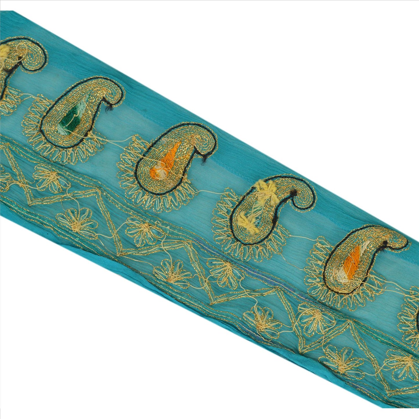 Sanskriti Vintage Sari Kant Håndperlet 1 Yard Indisk Kant Syning Blå Blonde