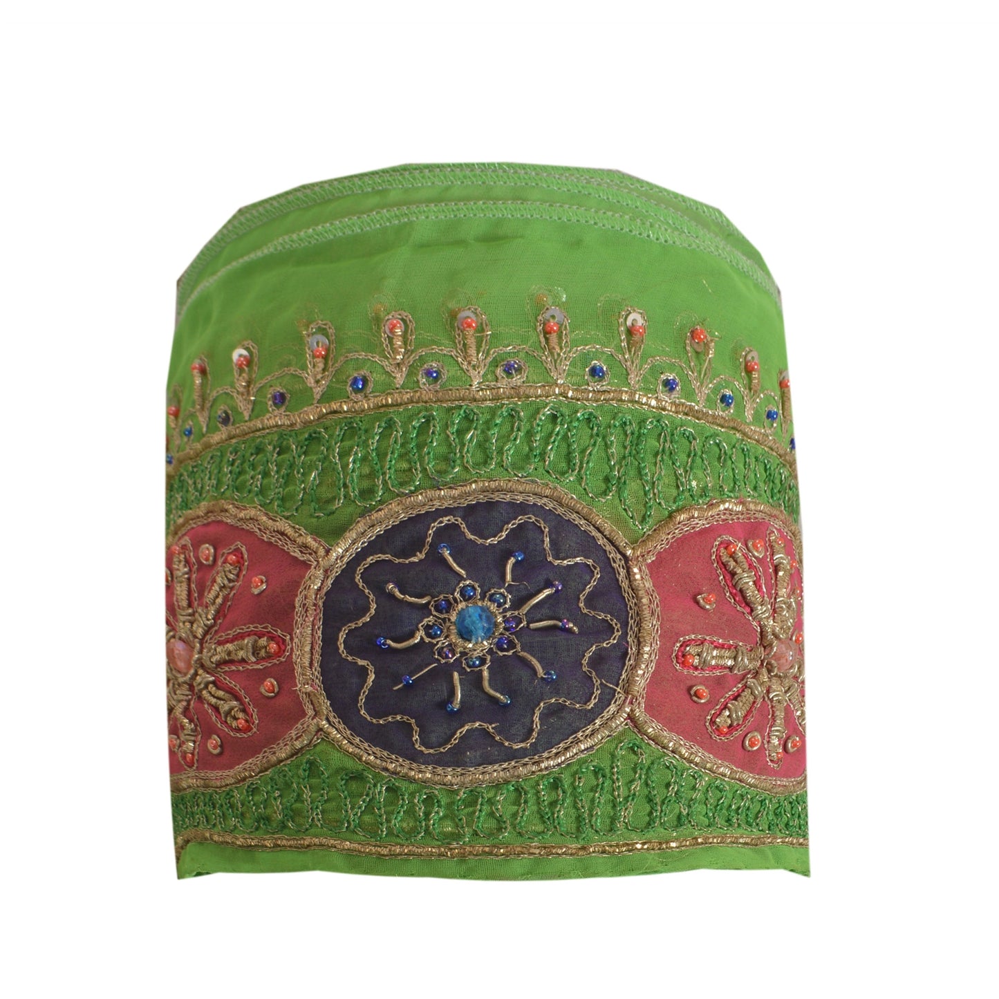 Sanskriti Vintage Sari Border Hand Beaded 1YD Indian Trim Zardozi ZariGreen Lace