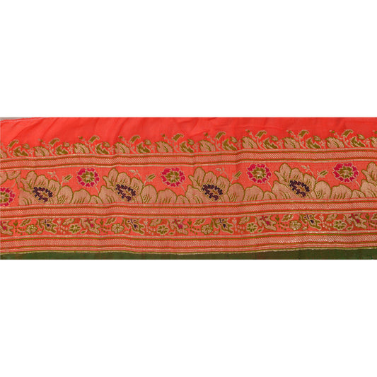 Sanskriti Vintage Sari Border Woven Brocade 1 YD Trim Sewing Red Zari Lace