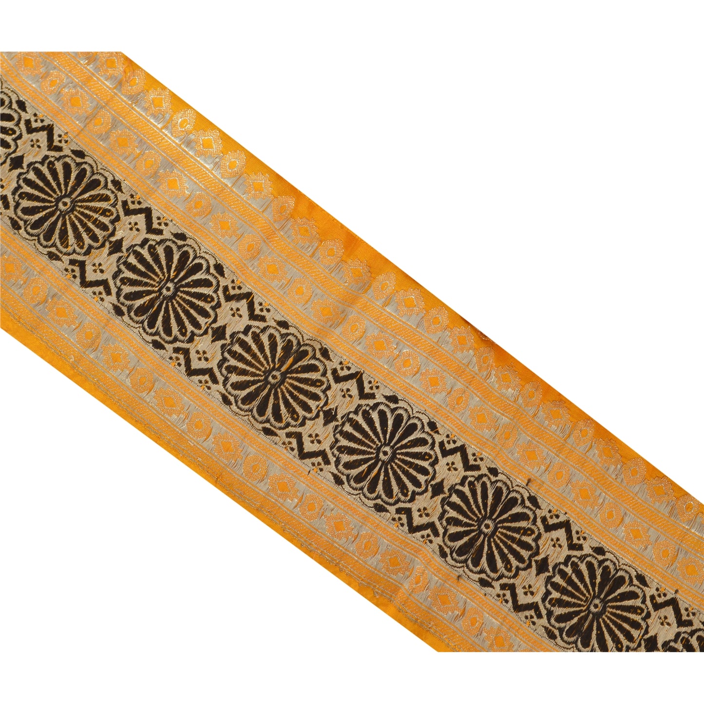 Sanskriti Vintage Sari Border Woven Brocade Woven 1 Yd Trim Sewing Yellow Lace