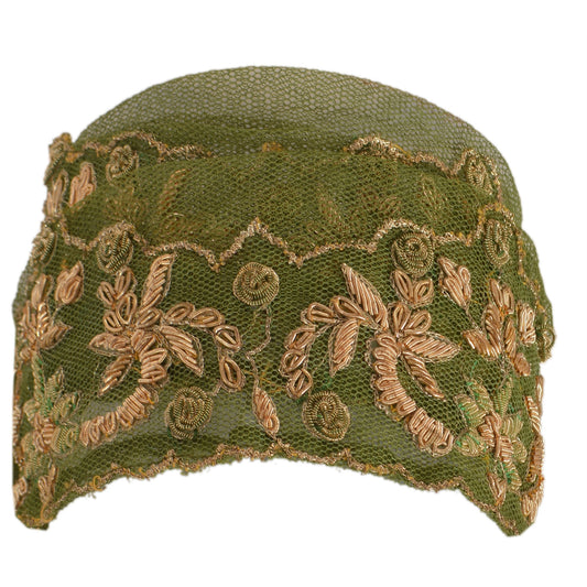 Sanskriti Vintage Sari Border Hand Embroidered 1Yd Indian Trim Sewing Green Lace