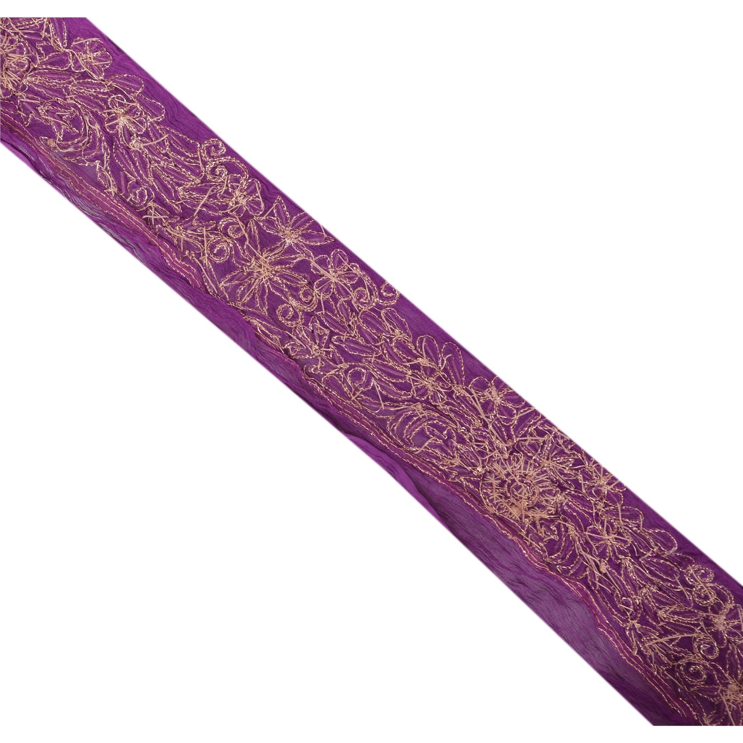 Sanskriti Vintage Sari Border Hand Beaded 1 Yd Indian Trim Ribbon Purple Lace